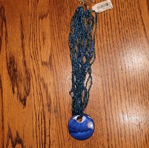 NWT Blue Green Disc Beaded Necklace Jewelry